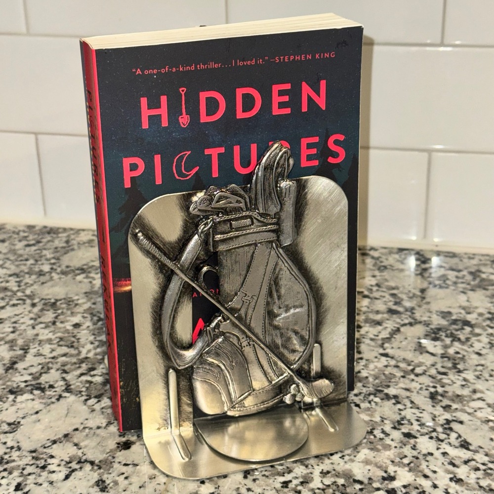 Beautiful Vintage 1985 Metzke Golf Bag Bookends – Pewter Metal Sports Golf Decor